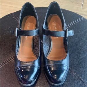Etienne Aigner Black Leather Mary Jane Heels